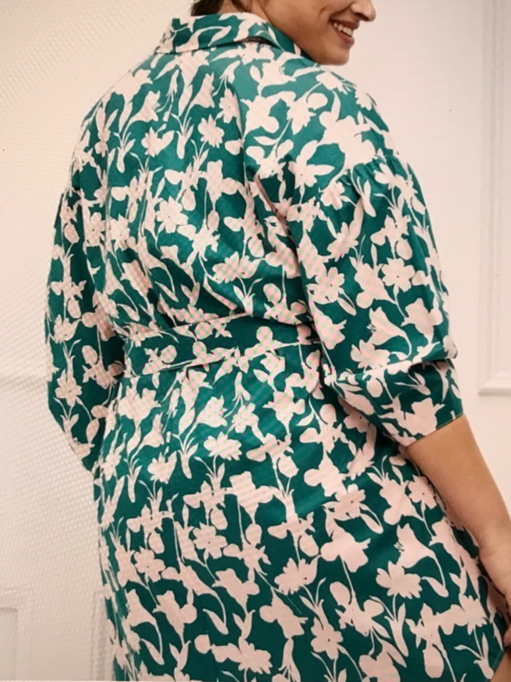 ELOQUII Cotton Blossom Print Shirt Dress with Puff Sleeves Plus Size 22 - Picture 3 of 16